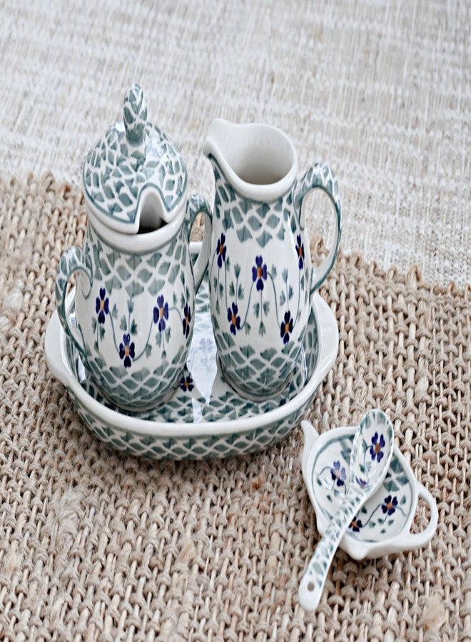 Blue Rose Pottery حامل أكياس شاي من الخزف البولندي "بلو روز" - بنقشة زهور المريمية الخضراء - 4.75 بوصة × 3 بوصات - طبق أكياس شاي من الخزف البولندي، قطعة ديكور أنيقة للمطبخ - Image 2