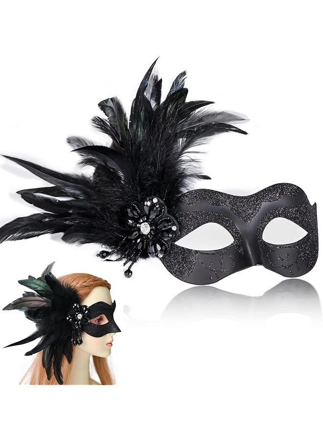 The Bros 2025 New Masquerade Mask for Women with Feathers, Womens Venetian Feathers Mask for Masquerade Party, Mardi Gras, Dance Party Christmas Supplies  - Image 1