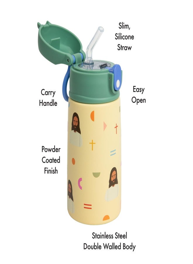 Be A Heart Jesus Water Bottle for Kids Stainless Steel 13.5 oz Yellow - Image 2