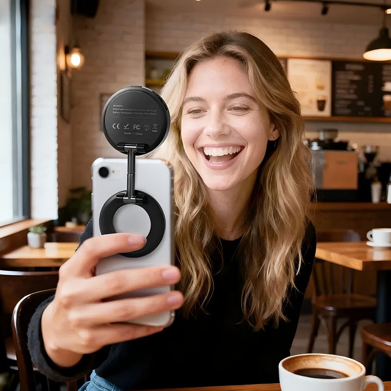 حلقة ضوء سيلفي مغناطيسية بيضاء 360 مصباح LED مع حامل قابل للطي للتصوير بالفيديو بالهاتف - Image 5