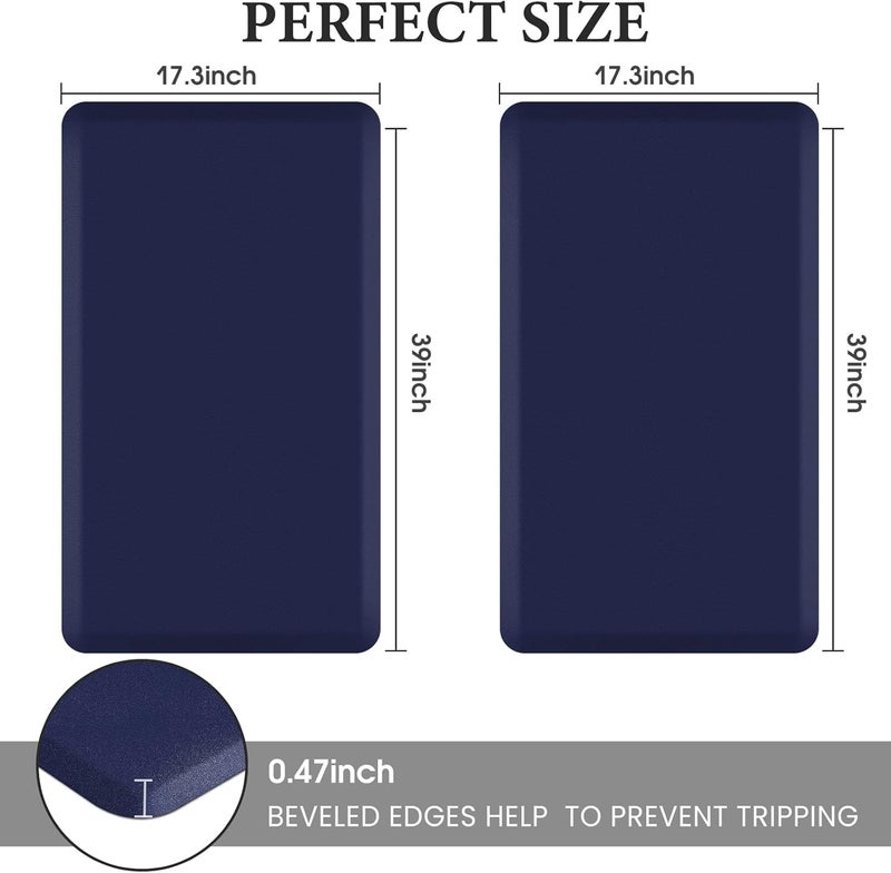 HappyTrends 2 PCS Kitchen Mat Cushioned Anti-Fatigue Floor Mat, Heavy Duty Ergonomic Comfort Foam Standing Mat, Waterproof Non-Slip Kitchen Rugs for Home, Office(17.3"x39"+17.3"x39",Navy) - Image 2