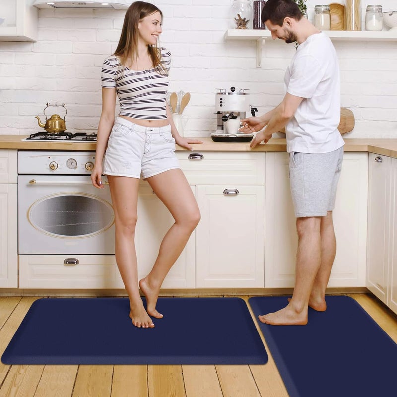 HappyTrends 2 PCS Kitchen Mat Cushioned Anti-Fatigue Floor Mat, Heavy Duty Ergonomic Comfort Foam Standing Mat, Waterproof Non-Slip Kitchen Rugs for Home, Office(17.3"x39"+17.3"x39",Navy) - Image 5