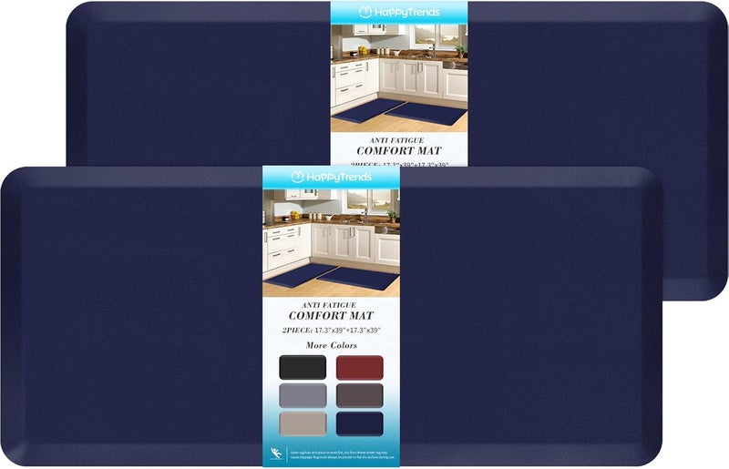 HappyTrends 2 PCS Kitchen Mat Cushioned Anti-Fatigue Floor Mat, Heavy Duty Ergonomic Comfort Foam Standing Mat, Waterproof Non-Slip Kitchen Rugs for Home, Office(17.3"x39"+17.3"x39",Navy) - Image 1