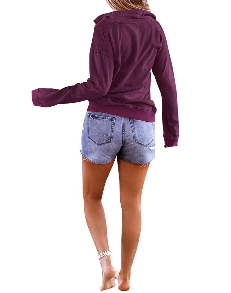 Floral Find Women's Long Sleeve Lapel Half Zip Up Sweatshirt Solid Stylish Loose Fit Casual Pullover Tops (Purple, XX-Large) - Image 3
