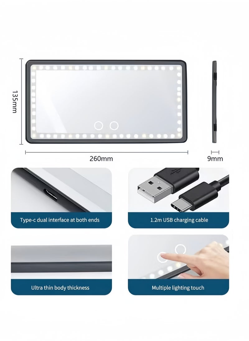 Rechargeable Car Makeup Mirror with LED Light, 1500mAh Battery, 5V2A USB Power Supply, Three-Color & Stepless Adjustment & Peripheral Light Strip, Sun Visor Mirror - pzsku/ZFA7B8B0B74D8B723F462Z/45/_/1733999792/005b4c02-7a51-4325-aea9-d4977079f81f