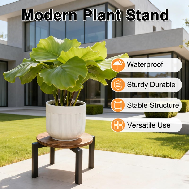 Vigordream Plant Stand Indoor, Heavy Duty Sturdy Metal Plant Holder, Wooden plant Stool, Single Plant Pot Stand Low Short Planter Stand Fit 5-12 Inch Pot - Image 2