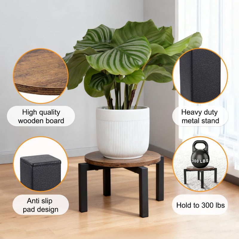 Vigordream Plant Stand Indoor, Heavy Duty Sturdy Metal Plant Holder, Wooden plant Stool, Single Plant Pot Stand Low Short Planter Stand Fit 5-12 Inch Pot - Image 3