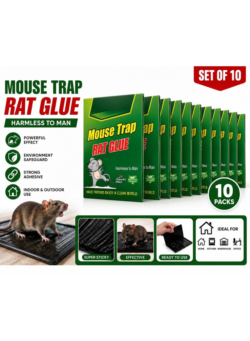 10-Pack Mouse Glue Traps, Rat Glue Traps, Enhanced Stickiness Mouse Traps Traps Sticky Pad Board for House Indoor and Outdoor Rat - Image 1