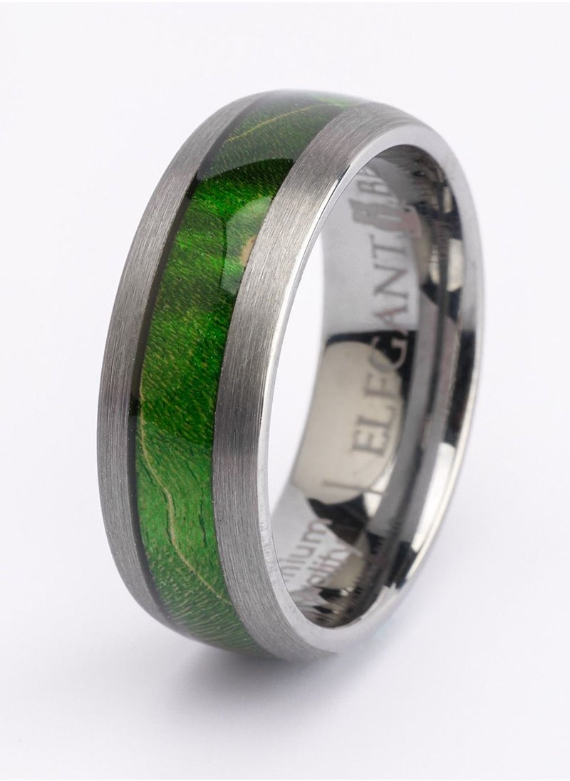 ELEGANT BEAR Engagement Tungsten Ring Inlaid With Green Elder Box Wood 