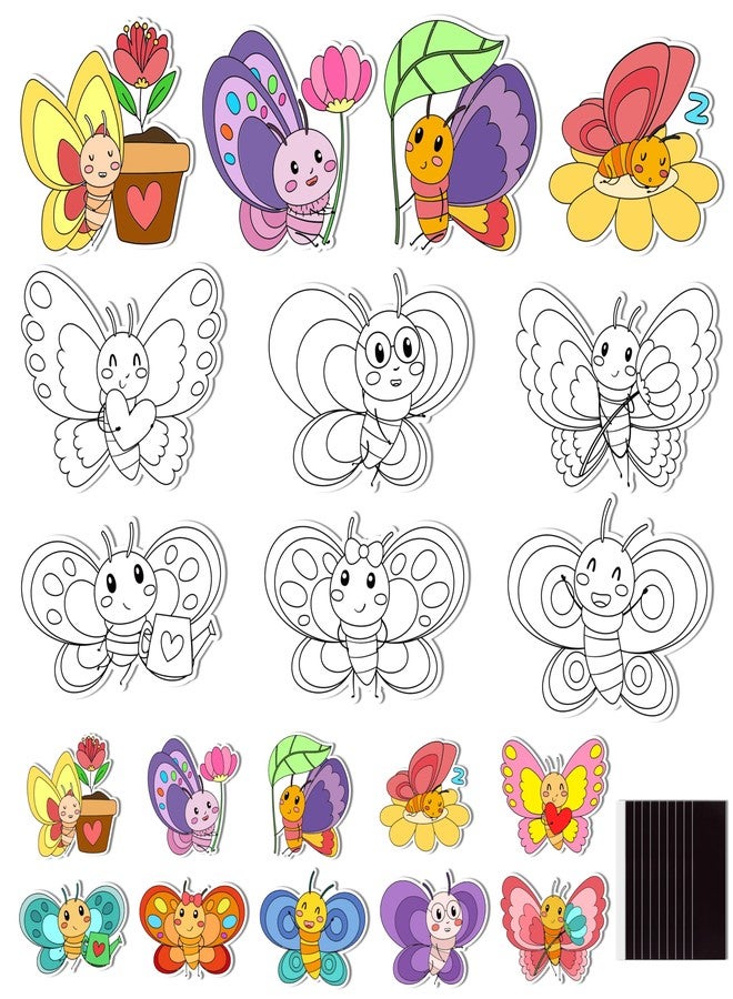 Haooryx Spring Butterfly Coloring Art Craft Kit - 30 Set Color Your Own Spring Butterfly Magnet Craft DIY Paper Decoration for Kids School Art Project Class Activity Refrigerator Bulletin Board Decor - Image 1
