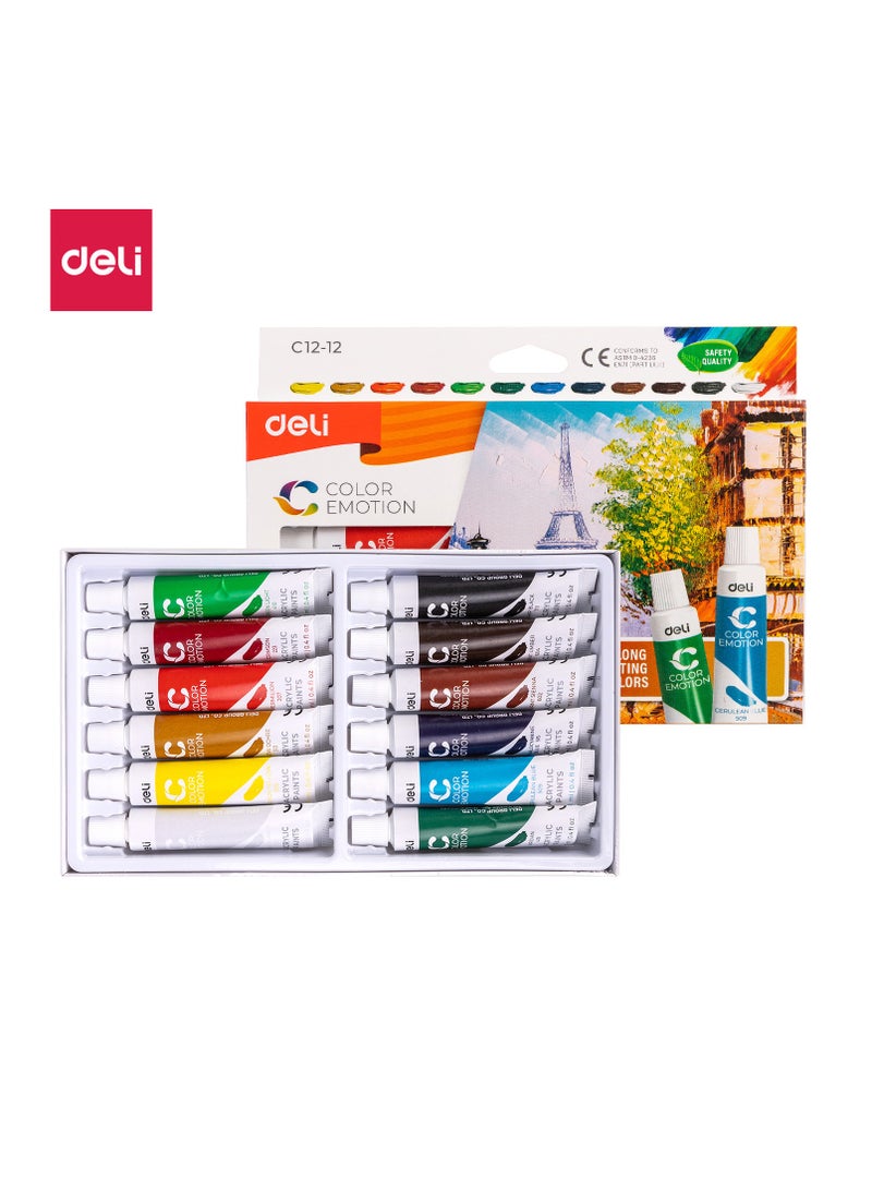 ديلي ألوان أكريليك من ديلي EC12-12 - 12 لون، 12 مل/أنبوب - Image 1