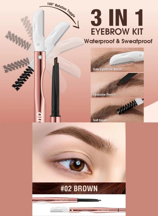 O.TWO.O O TWO O 3 IN 1 Eyebrow Pen with Eyebrow Scraper Brush Eyebrow Pencil 12g Waterproof Long Lasting Natural Look Makeup Tool - Image 1