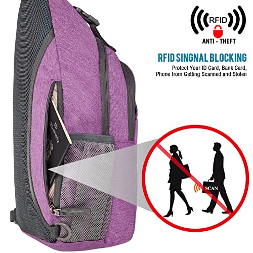G4Free Sling Bag RFID Blocking Sling Backpack Crossbody Chest Bag Daypack for Hiking Travel(Light Purple) - Image 2