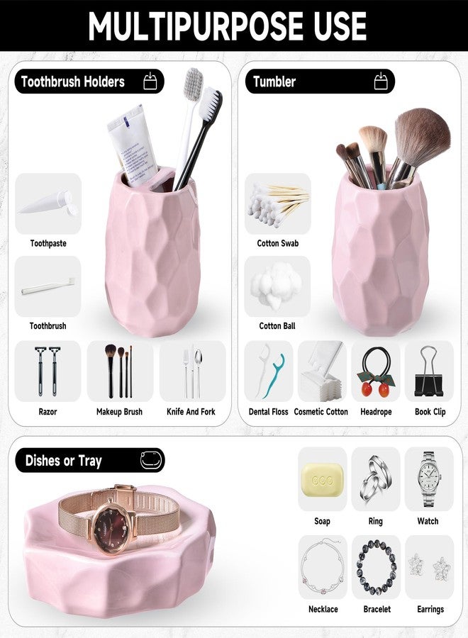Foinly Ceramic Bathroom Accessories Set 4 PCS,Modern Bathroom Accessory Set,Include Toothbrush Holder,Soap Dispenser, Tumbler,Vanity Tray,Bathroom Sets Decor Organizer with Soap Dish,Apothecary Jar (Pink) - Image 3