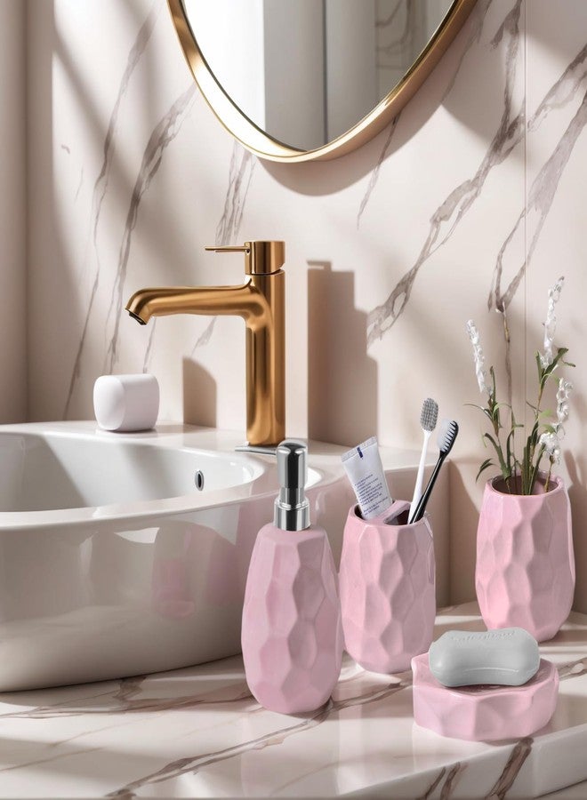 Foinly Ceramic Bathroom Accessories Set 4 PCS,Modern Bathroom Accessory Set,Include Toothbrush Holder,Soap Dispenser, Tumbler,Vanity Tray,Bathroom Sets Decor Organizer with Soap Dish,Apothecary Jar (Pink) - Image 2