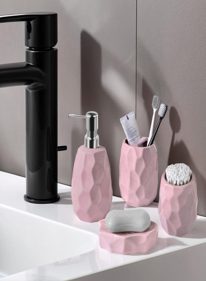 Foinly Ceramic Bathroom Accessories Set 4 PCS,Modern Bathroom Accessory Set,Include Toothbrush Holder,Soap Dispenser, Tumbler,Vanity Tray,Bathroom Sets Decor Organizer with Soap Dish,Apothecary Jar (Pink) - Image 4