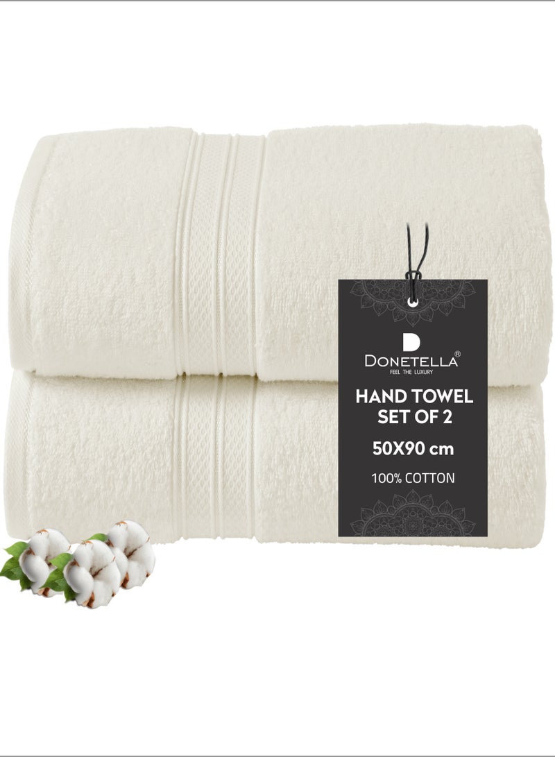 Donetella Premium 100 % Combed Cotton 2-Pcs Hand Towel Set (50 X 90 CM) 600 GSM Super Soft Hand Towel, Highly Absorbent, Quick Dry,Best Towel for Bathroom, Spa And Hotel,Cream - Image 1