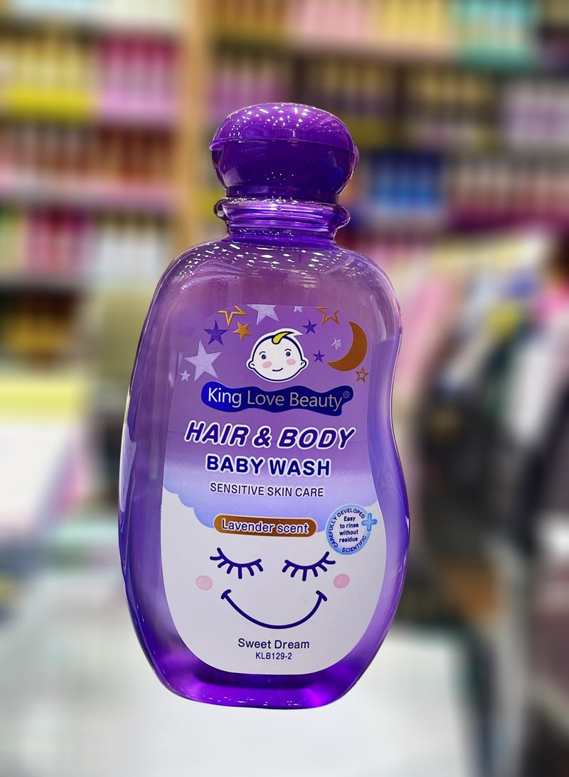 غسول الشعر والجسم للأطفال من كينج لوف بيوتي للعناية بالبشرة الحساسة برائحة اللافندر 350 مل - غسول لطيف ومرطب للأطفال لبشرة وشعر ناعمين
