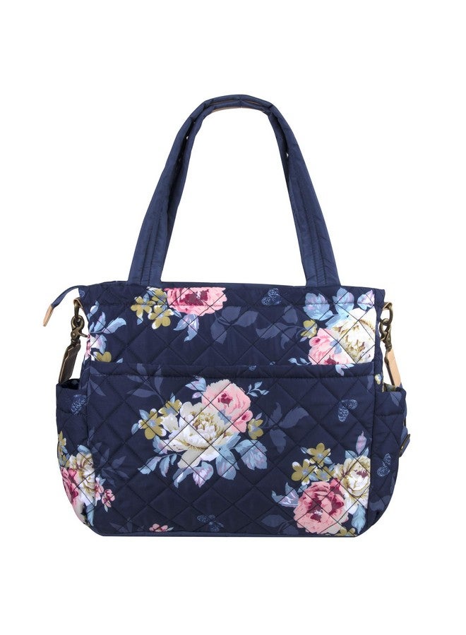 Baby Essentials Quilted Diaper Bag Crossbody Tote Purse with Changing Pad & 10 Pockets in Blue  - Image 3