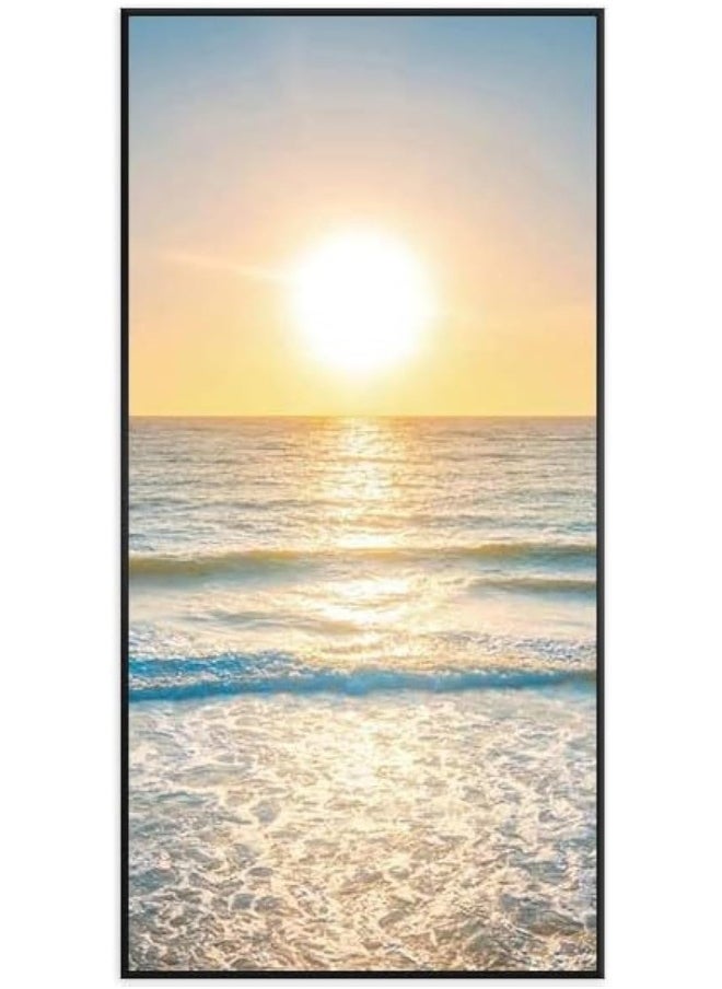 Bliss Vie BLISS VIE Natural minimalist landscape contemporary Luxury Style Wall Painting Wall Art for Bedroom Living Room, with Premium Crystal Porcelain Alluminium Alloy Frame (Sea Sunrise, 40x80 cm)  - Image 1