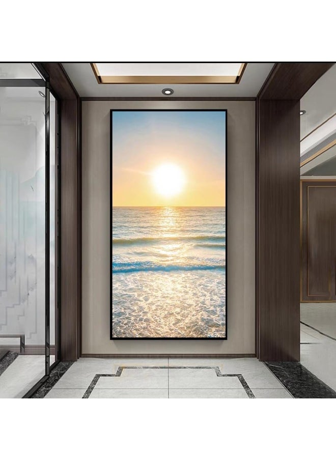 Bliss Vie BLISS VIE Natural minimalist landscape contemporary Luxury Style Wall Painting Wall Art for Bedroom Living Room, with Premium Crystal Porcelain Alluminium Alloy Frame (Sea Sunrise, 40x80 cm)  - Image 2