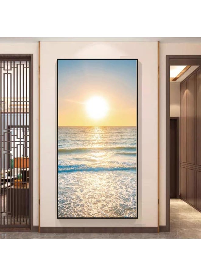 Bliss Vie BLISS VIE Natural minimalist landscape contemporary Luxury Style Wall Painting Wall Art for Bedroom Living Room, with Premium Crystal Porcelain Alluminium Alloy Frame (Sea Sunrise, 40x80 cm)  - Image 3