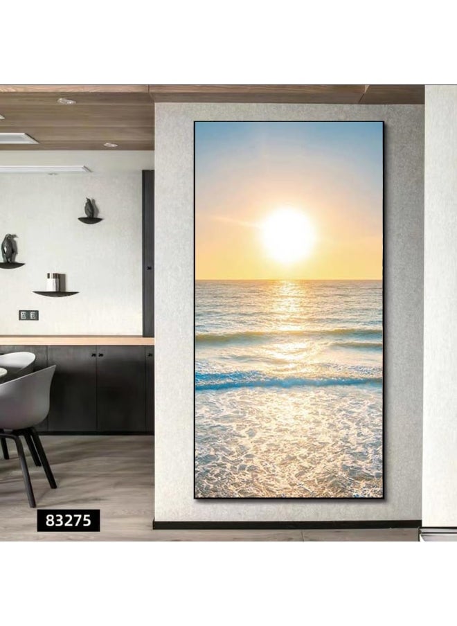 Bliss Vie BLISS VIE Natural minimalist landscape contemporary Luxury Style Wall Painting Wall Art for Bedroom Living Room, with Premium Crystal Porcelain Alluminium Alloy Frame (Sea Sunrise, 40x80 cm)  - Image 4