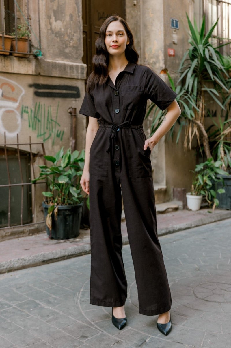 Barbora جمبسوت كاجوال من الكتان LN20BLACK1  - Image 2