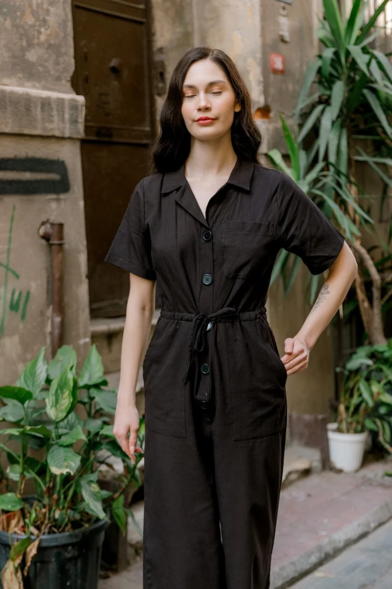 باربورا Linen Casual Jumpsuit LN20BLACK1