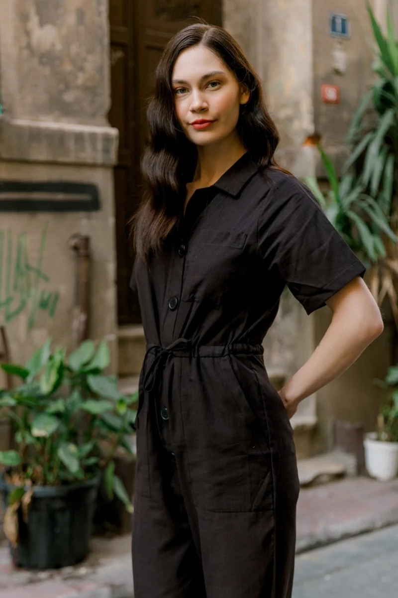 باربورا Linen Casual Jumpsuit LN20BLACK1