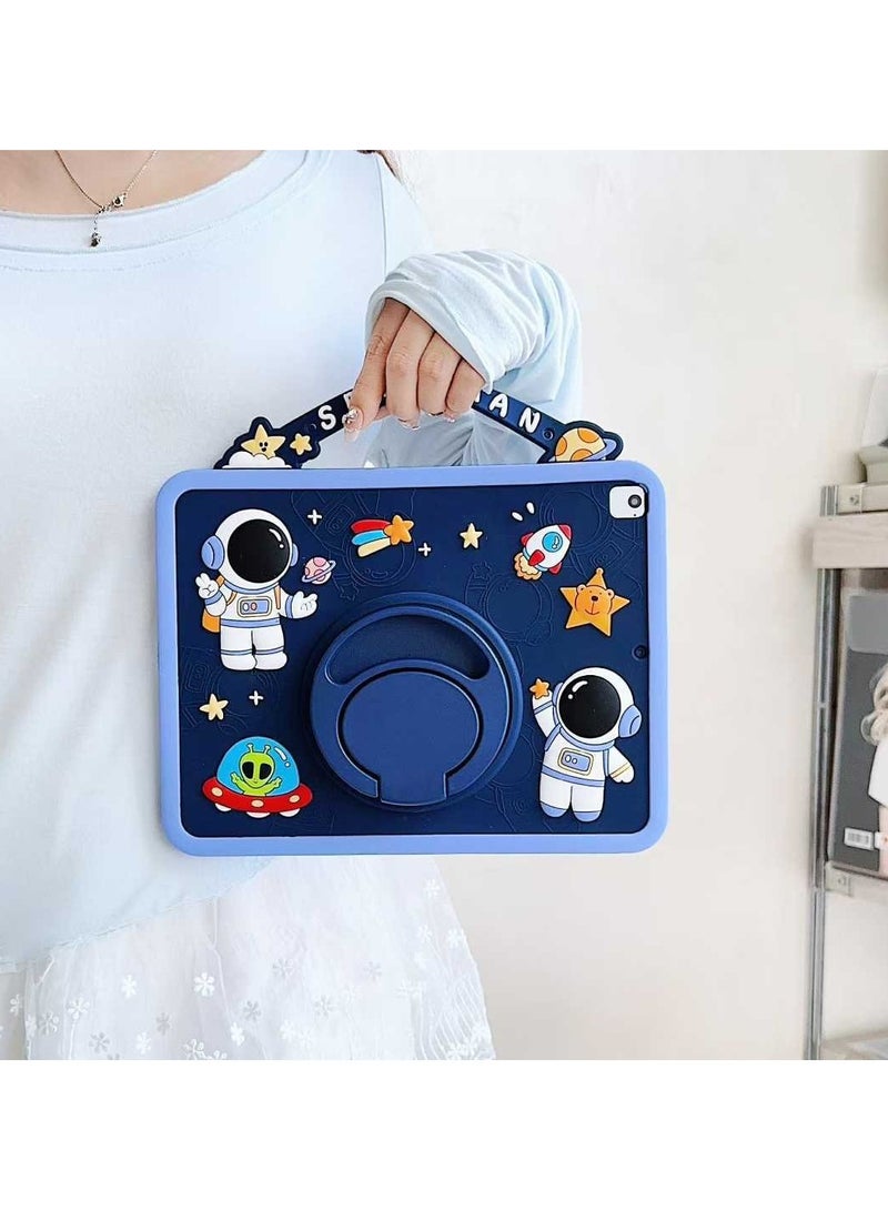 general Case for iPad 7/8/9-10.2 inch Cartoon Astronaut Pattern Handheld with Pen Slot Drop-proof Thickened Silicone Case