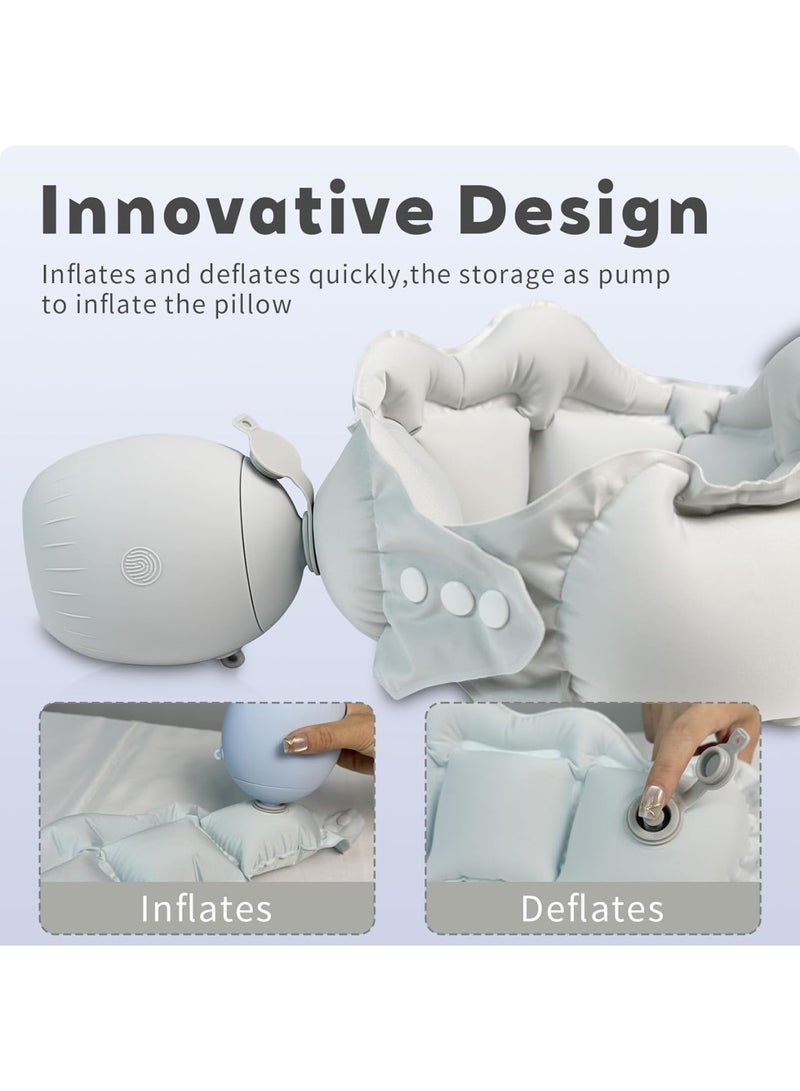 سيوسي Inflatable Travel Pillow, Portable Neck Support with Quick-Inflation Valve, Washable Memory Foam Cushion for Airplane, Car, Bus, Train Commutes, Office, and Home Use, Traveling Essentials (Gray) - Image 2