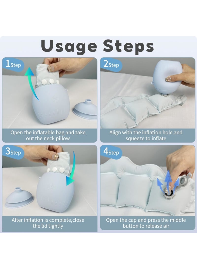 سيوسي Inflatable Travel Pillow, Portable Neck Support with Quick-Inflation Valve, Washable Memory Foam Cushion for Airplane, Car, Bus, Train Commutes, Office, and Home Use, Traveling Essentials (Gray) - Image 5