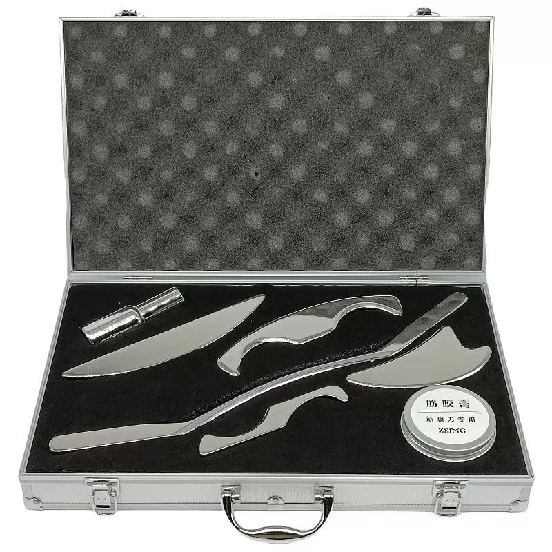 Rilekh Stainless Steel Scraping Massage Tool Set IASTM Tools Great Soft Tissue Mobilization Tool Physical Therapy Myofacial Tool Kit (Set Of 5(loosening cream & scraping oil)) - Image 1