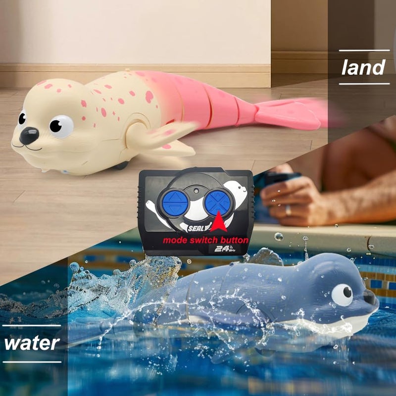 LAFALA Pool Toys Amphibious Remote Control Seal on Land Water 24Ghz Rechargeable Battery Remote Control Shark for Pool Robot Toys for Kids 812 Years Old Boys Girls 8910 Upgrade Version Pink - Image 5