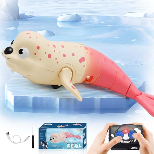 LAFALA Pool Toys Amphibious Remote Control Seal on Land Water 24Ghz Rechargeable Battery Remote Control Shark for Pool Robot Toys for Kids 812 Years Old Boys Girls 8910 Upgrade Version Pink - Image 1