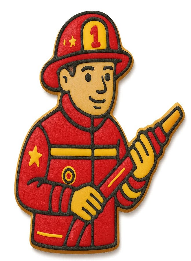 Mighty Gadget Brave Fireman Cookie Cutter - 4x3.59" First Responder Theme, Firefighter with Hose Design (Random Color) - Image 4