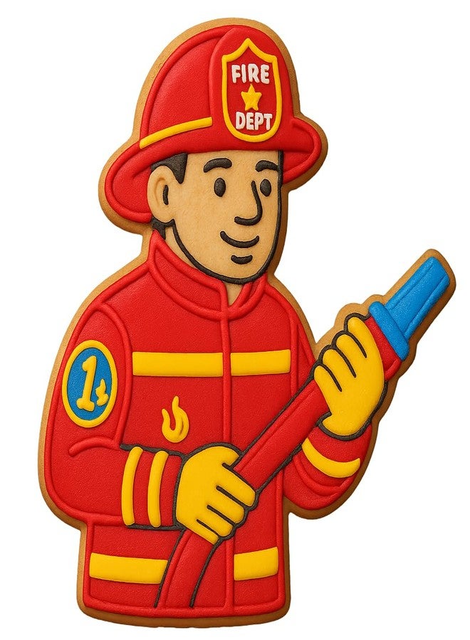 Mighty Gadget Brave Fireman Cookie Cutter - 4x3.59" First Responder Theme, Firefighter with Hose Design (Random Color) - Image 3