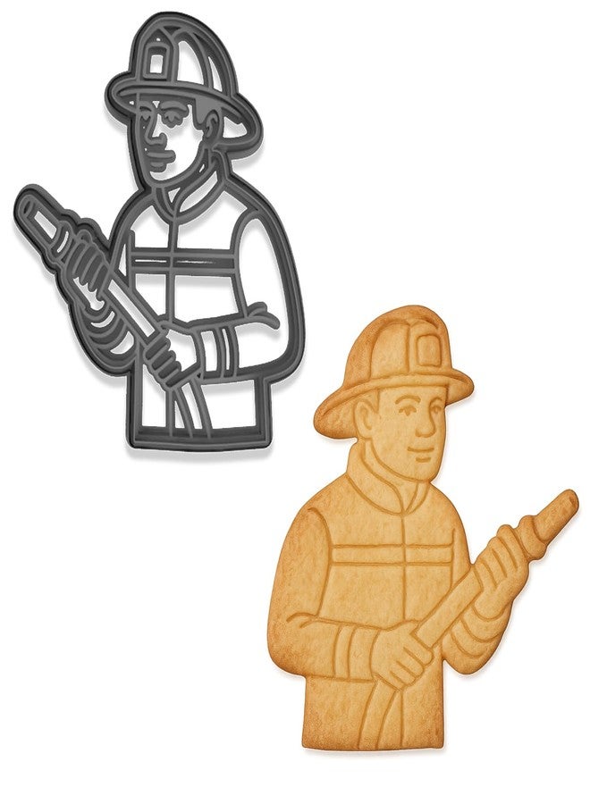 Mighty Gadget Brave Fireman Cookie Cutter - 4x3.59" First Responder Theme, Firefighter with Hose Design (Random Color) - Image 2