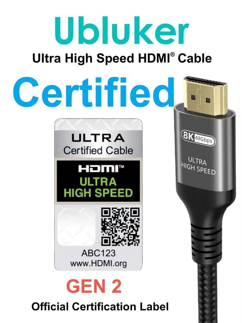 Ubluker كابل HDMI Ubluker 10K 8K 4K بسرعة 48Gbps بطول 6.6 قدم، كابل HDMI® معتمد عالي السرعة للغاية 4K 240Hz 144Hz 120Hz 8K60Hz 0.01ms HDR10+ eARC HDCP2.3 نتفليكس روكو تلفاز كمبيوتر شاشة بروجيكتور PS5 إكس بوكس - Image 2