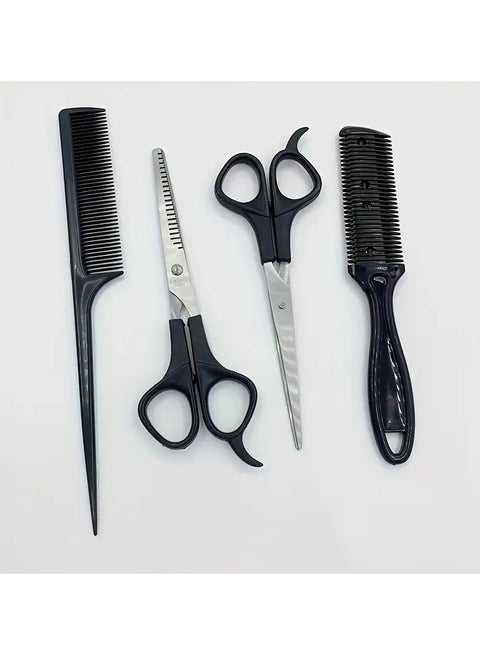 4pcs Professional Hair Styling Tool Set - Includes Hair Cutting Scissors, Comb, and Thinning Shears for Perfect Haircuts and Thinning