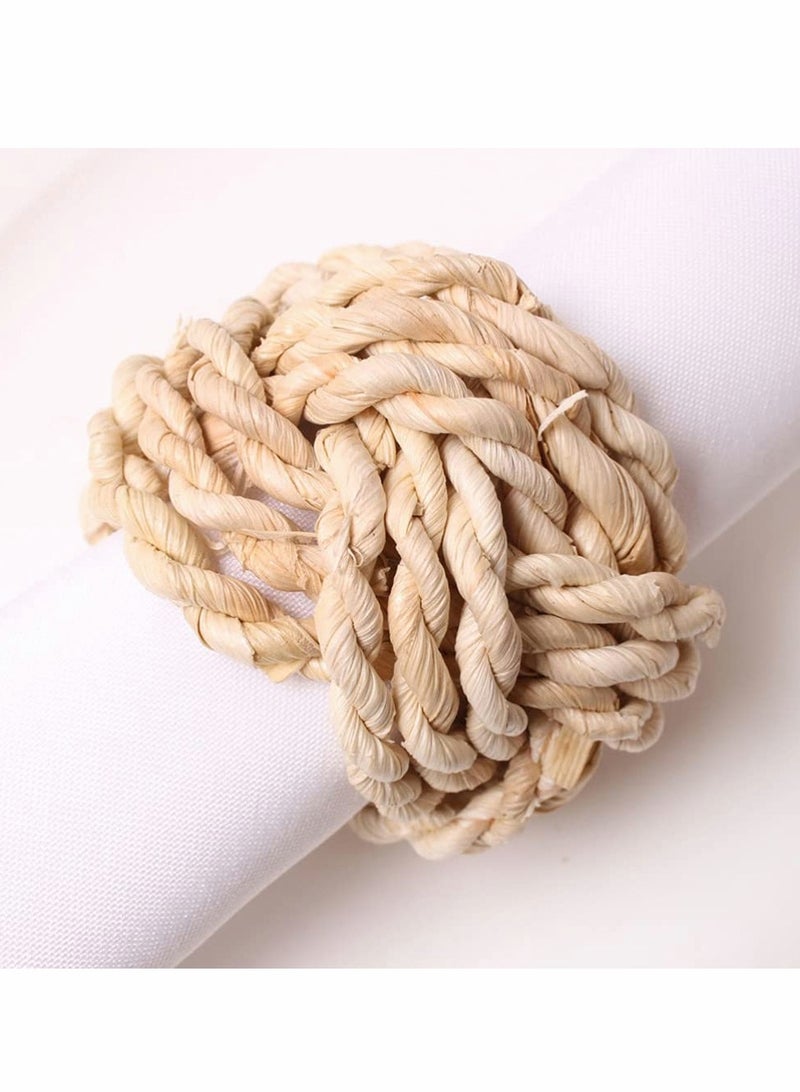 Napkin Rings, Woven Water Hyacinth Holder Rings Rattan Wedding for Vintage Party Dinner Table Decor 4Pcs - Image 5