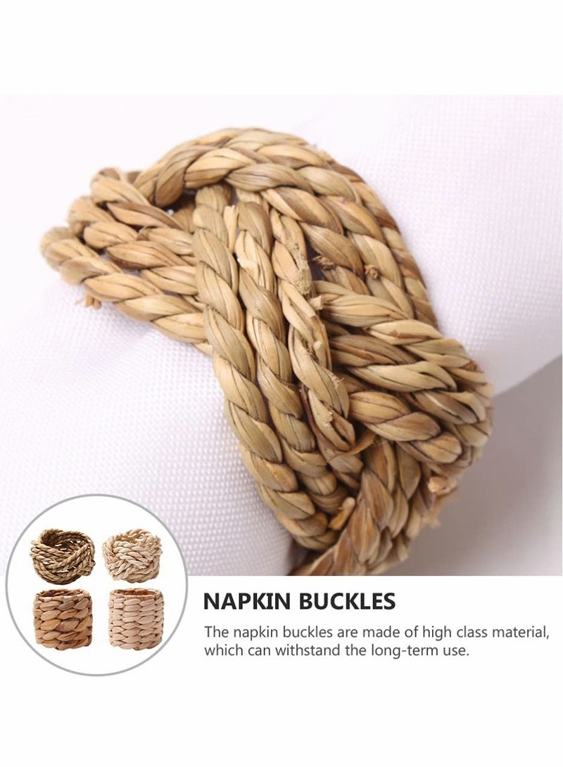 Napkin Rings, Woven Water Hyacinth Holder Rings Rattan Wedding for Vintage Party Dinner Table Decor 4Pcs - Image 4