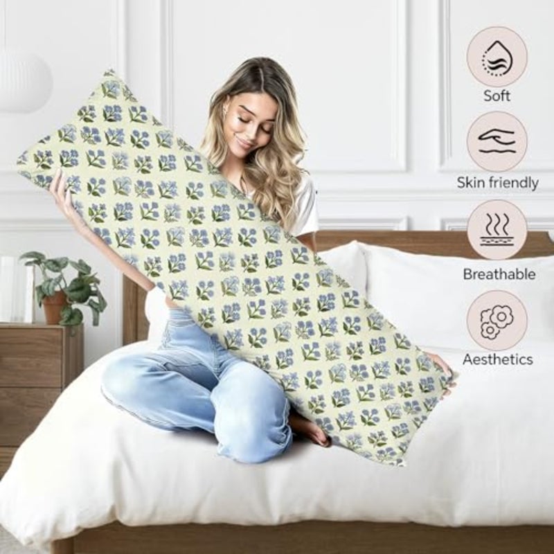 غطاء وسادة للجسم عتيق مقاس 20x54، ديكور منزلي من Grandmillennial، أغطية وسائد طويلة بطبعة زهرة الريف الفرنسي مع سحاب للسرير والأريكة وغرفة الفتيات بالمنزل - Image 3