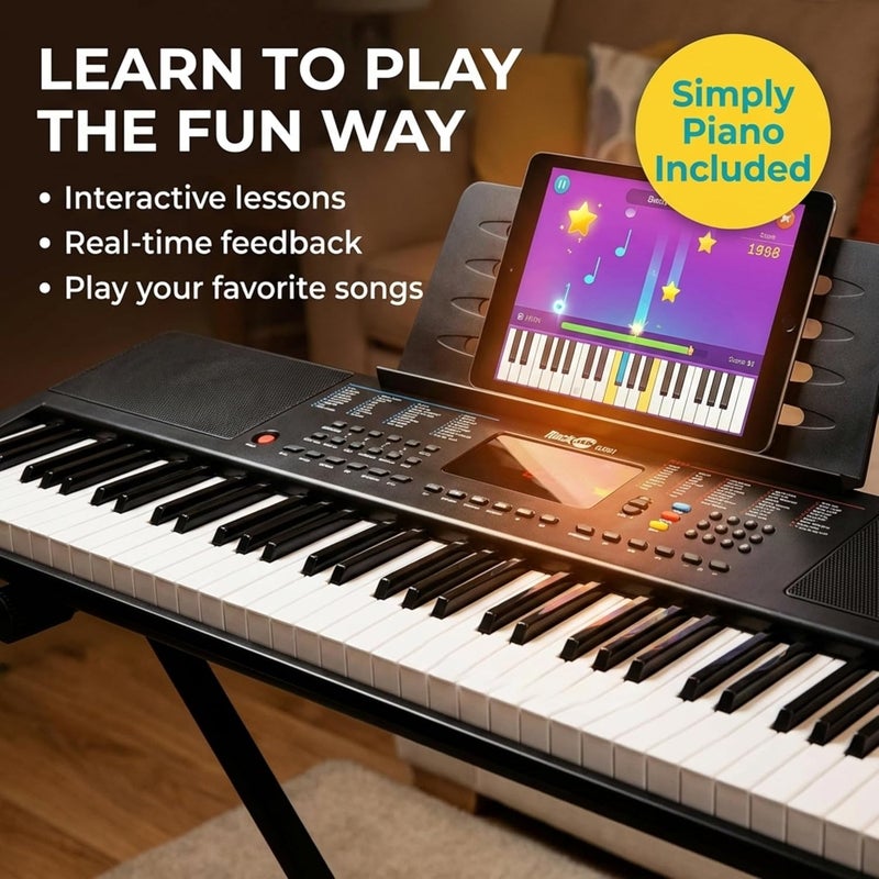 RockJam 61 Portable Electronic Keyboard with Key Note Stickers, Power Supply and Simple Piano Application Content (RJ361) - Image 3