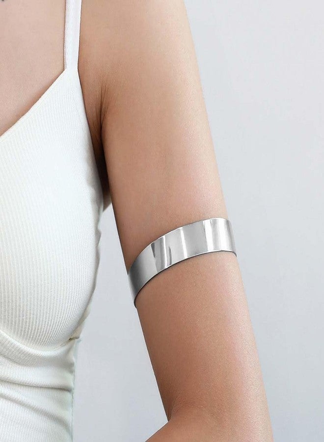 ZMANYIJEW 2 Pcs Arm Cuff Upper Arm Gold Band Cuff for Women Adjustable Arm Bracelet Bangle Set Jewelry (2 Pcs-silver) - Image 2