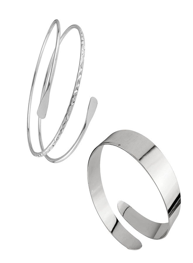 ZMANYIJEW 2 Pcs Arm Cuff Upper Arm Gold Band Cuff for Women Adjustable Arm Bracelet Bangle Set Jewelry (2 Pcs-silver) - Image 1