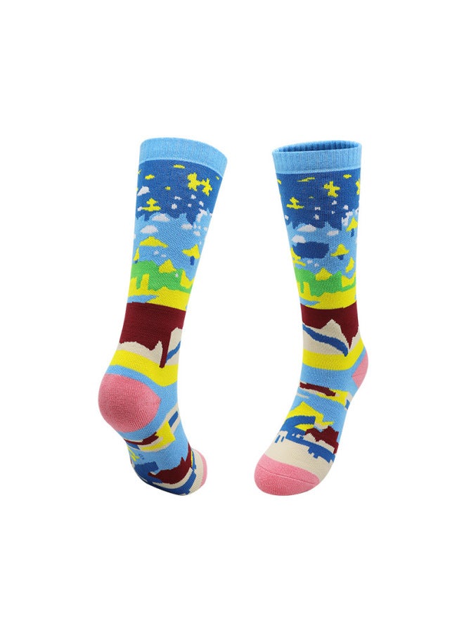 12 Sky Blue/pink Winter Children's Ski Socks, Youth Long Thickened Warm Snow Socks, Professional Sports Snow Socks For Older Children