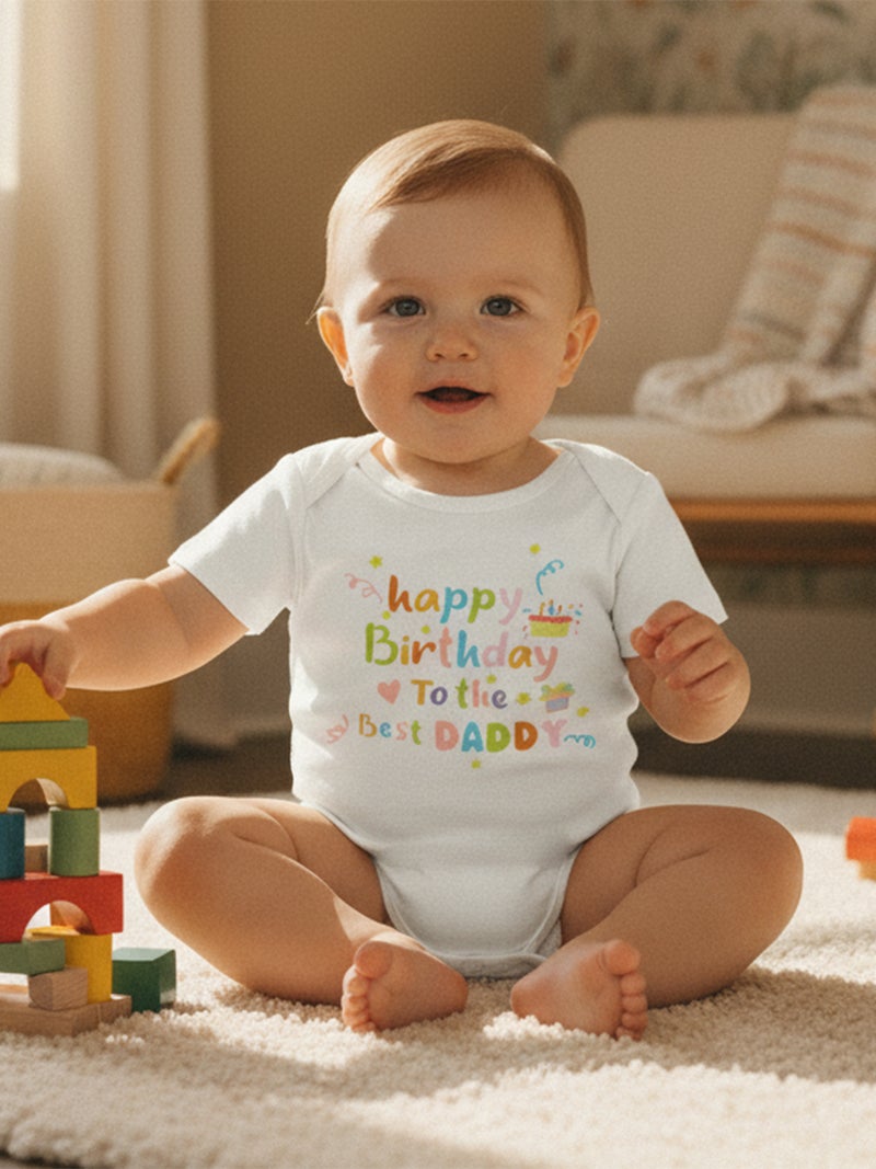 Baby Boys Girls Romper Short Sleeve Round Neck Birthday Cake Letter Print Bodysuit Newborn Fall Playsuit - Image 4