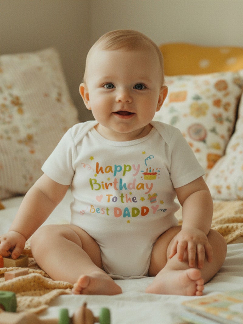 Baby Boys Girls Romper Short Sleeve Round Neck Birthday Cake Letter Print Bodysuit Newborn Fall Playsuit - Image 2